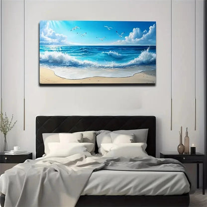Serene Beach Scene Wall Art Canvas Office Home Room Framed 120x60cm