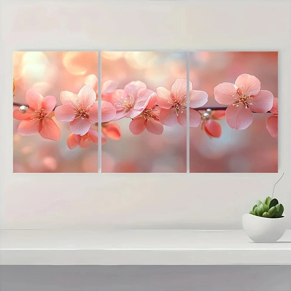 3pcs Cherry Blossom Romantic Light Pink Metal Print Ready to Hang Art - Bella Home Decor