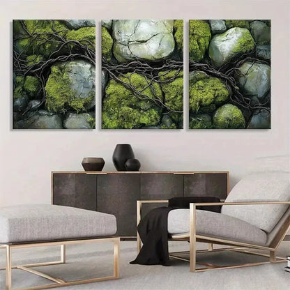 3pcs Nature Moss and Stone Green Forest Wall Art Canvas Unframed - High Quality Print 100% Australian Made Wall Canvas