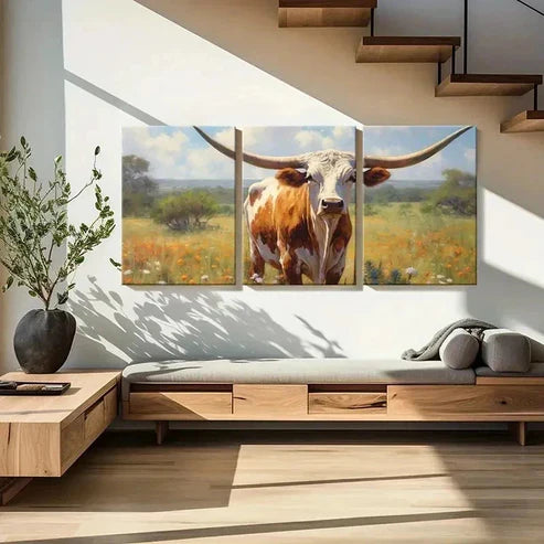 3pcs Vintage Country Animal Cow   Wall Art Set Canvas Unframed - High Quality Print 100% Australian Made Wall Canvas