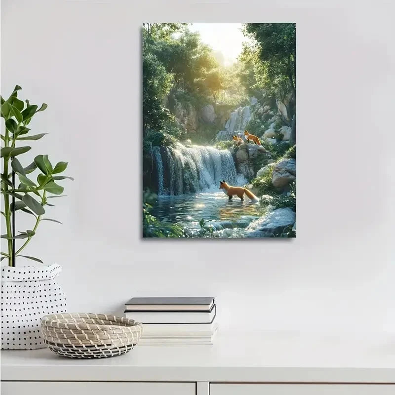 Cyberpunk Foxes Canvas Painting with Pine Painting 40x60cm Metal Print Ready to Hang - Bella Home Decor