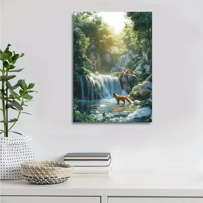 Cyberpunk Foxes Canvas Painting with Pine Painting 40x60cm Metal Print Ready to Hang - Bella Home Decor