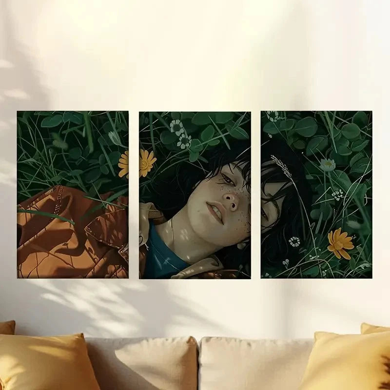 3pcs Encaustic, Classic Style, Indoor Wall Art Set Canvas Framed 50x70cm - High Quality Print 100% Australian Made Wall Canvas Ready to Hang