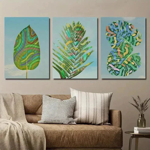 3pcs Tropical Monstera and Palm Leaves Wall Art Set Canvas Unframed - High Quality Print 100% Australian Made Wall Canvas