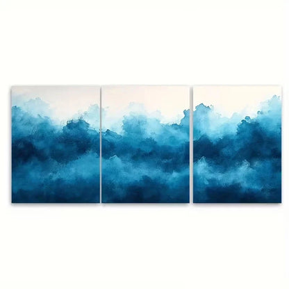 3pcs Teal Blue Abstract Watercolor Brushstroke Wall Art Set Canvas Framed 60x90cm - High Quality Print 100% Australian Made Wall Canvas Ready to Hang