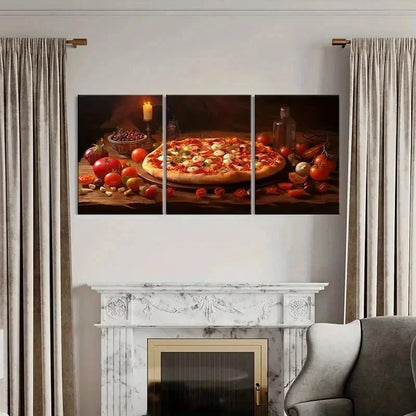 3pcs Pizza Margherita Retro Cooking Wall Art Set Canvas Framed 60x90cm - High Quality Print 100% Australian Made Wall Canvas Ready to Hang