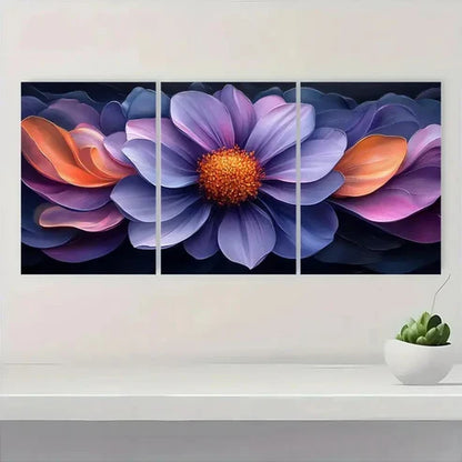 3pcs Vibrant Purple Aster Flower Perfect Wall Art Canvas Unframed - High Quality Print 100% Australian Made Wall Canvas