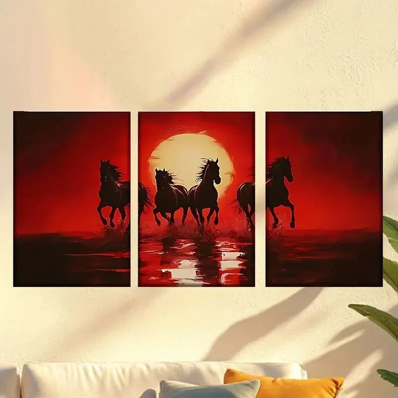 3pcs group of horses running across a river  Wall Art Set Canvas Framed 40x60cm - High Quality Print 100% Australian Made Wall Canvas Ready to Hang