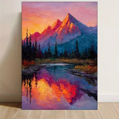 Mountain Glow Landscape with Sunset 60x90cm Metal Print Ready to Hang