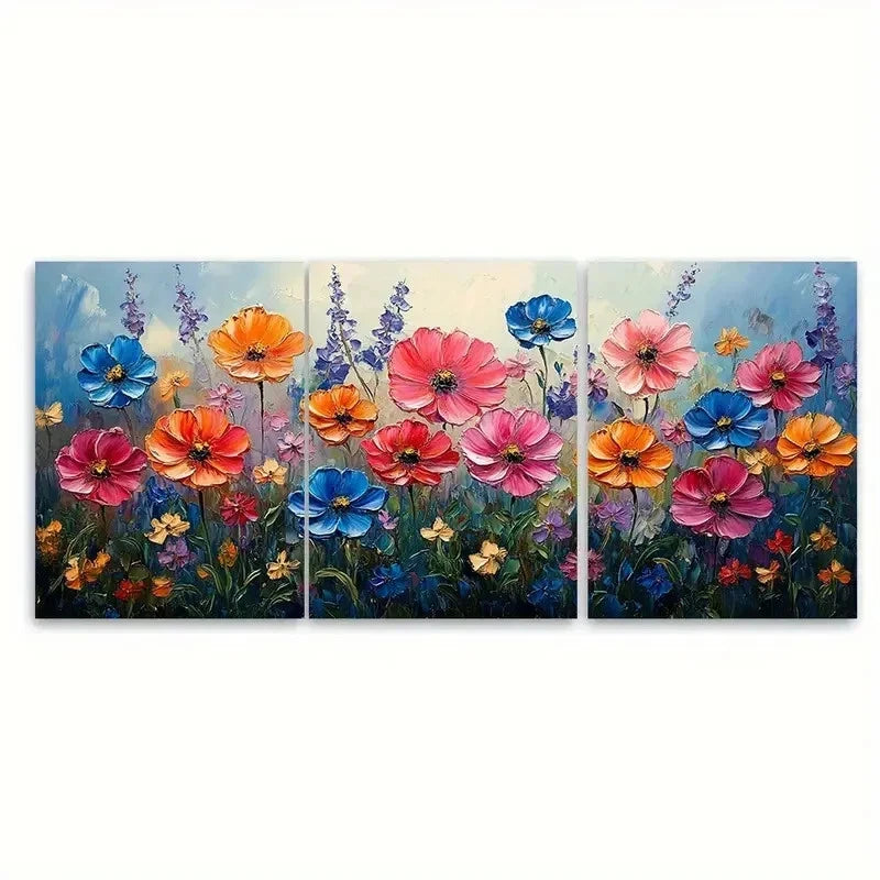 3pcs Abstract Wildflowers Painting gy  Wall Art Set Canvas Framed 40x60cm - High Quality Print 100% Australian Made Wall Canvas Ready to Hang - Bella Home Decor