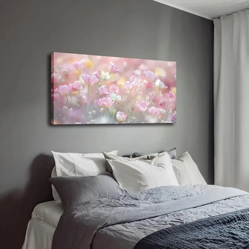 Minimalist Pink White Flower Wall Art Canvas Office Home Room Framed 120x60cm - Bella Home Decor