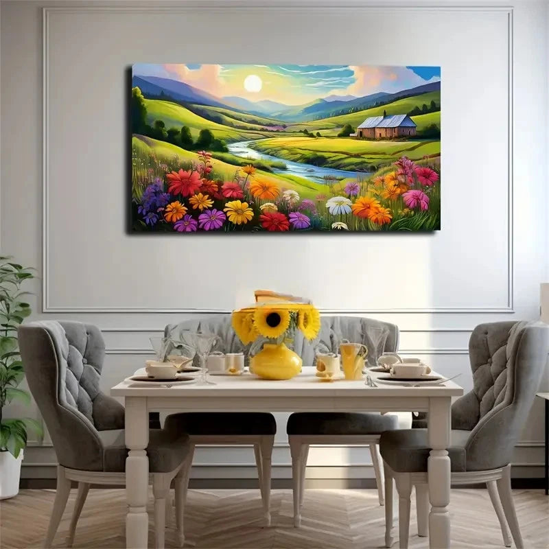Peaceful Countryside Beautiful Wall Art Canvas Office Home Room Framed 120x60cm