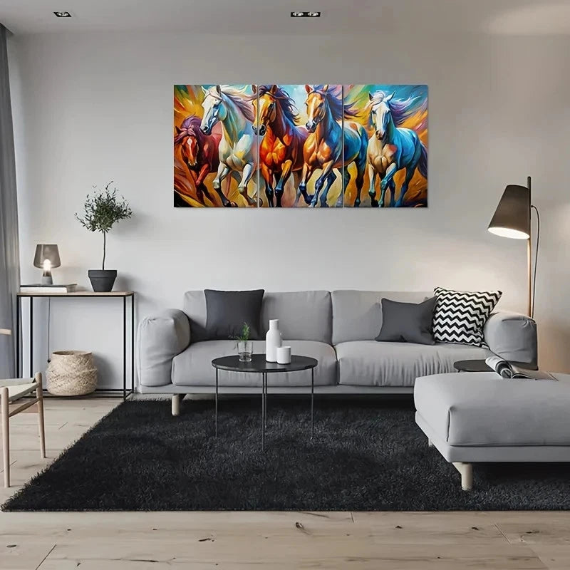3pcs Vibrant Painting Colorful Horse Metal Print Ready to Hang Art