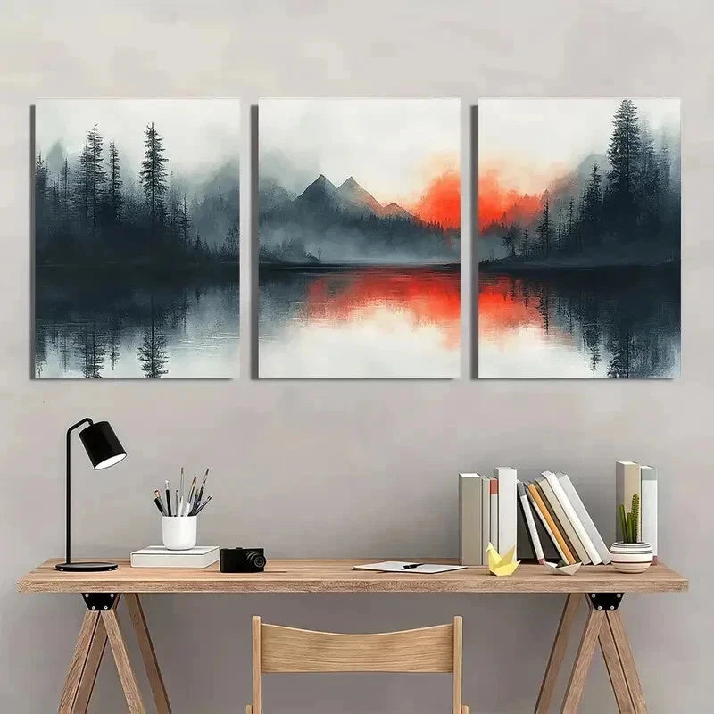 3pcs Mountain & Forest Scenery Décor Perfect Wall Art Set Canvas Framed 60x90cm - High Quality Print 100% Australian Made Wall Canvas Ready to Hang - Bella Home Decor