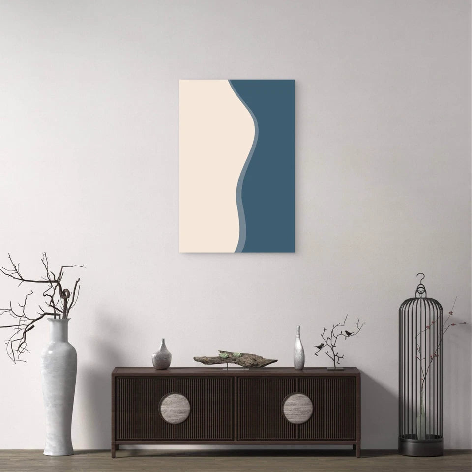 Minimalist Blue and Beige Curved Colour 40x60cm Metal Print Ready to Hang