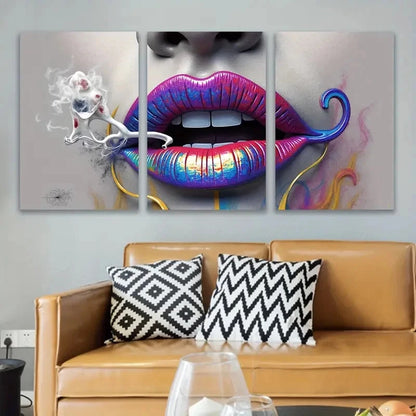 3pcs Vibrant Abstract Lip Art Wall Art Set Canvas Framed 60x90cm - High Quality Print 100% Australian Made Wall Canvas Ready to Hang