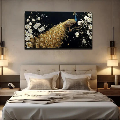 Nordic Minimalist Peacock Wall Art Canvas Office Home Room Framed 120x60cm