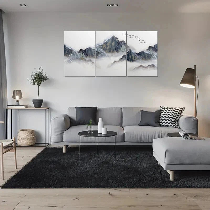 3pcs Abstract Mountain Black & White Metal Print Ready to Hang Art - Bella Home Decor