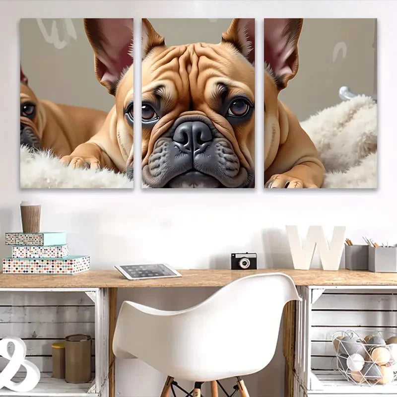 3pcs Adorable French Bulldog Portraits Wall Art Set Canvas Framed 60x90cm - High Quality Print 100% Australian Made Wall Canvas Ready to Hang - Bella Home Decor