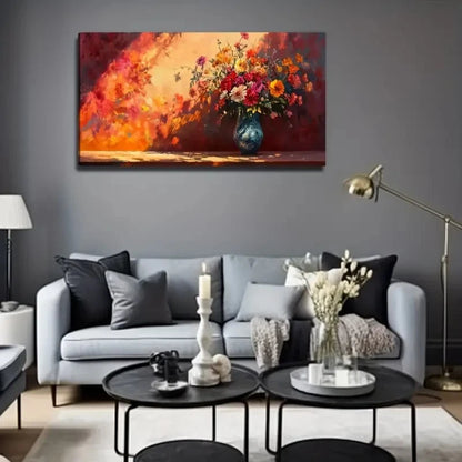 Vibrant Floral Modern Bohemian Wall Art Canvas Office Home Room Framed 120x60cm