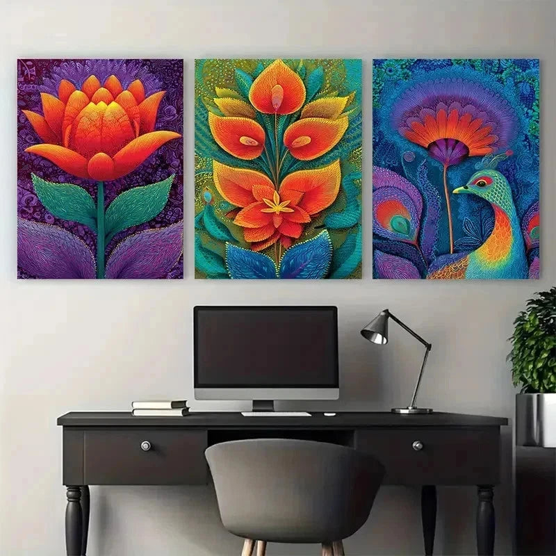 3pcs Travel Flowers Nature Colorful Perfect Wall Art Set Canvas Framed 50x70cm - High Quality Print 100% Australian Made Wall Canvas Ready to Hang