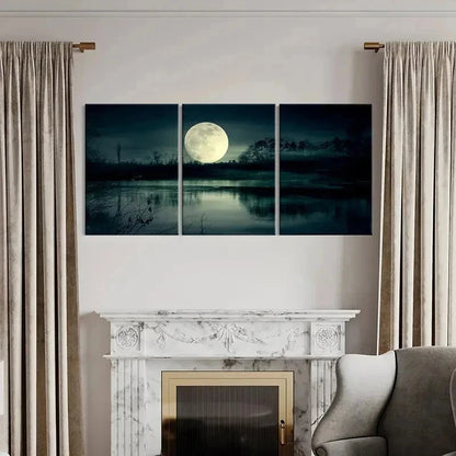 3pcs Full Moon at Night Scene Decoration Wall Art Set Canvas Framed 40x60cm - High Quality Print 100% Australian Made Wall Canvas Ready to Hang - Bella Home Decor