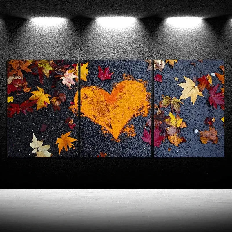 3pcs Love Made Of Leaves Colourful Leaves Metal Print Ready to Hang Art - Bella Home Decor
