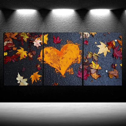 3pcs Love Made Of Leaves Colourful Leaves Metal Print Ready to Hang Art - Bella Home Decor
