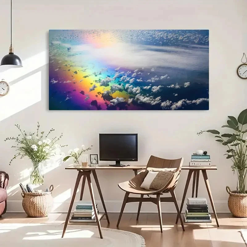 Rainbow In Clouds Classic Decor Wall Art Canvas Office Home Room Framed 120x60cm