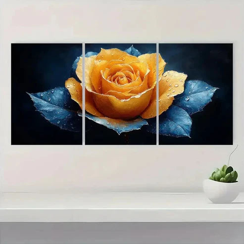 3pcs Blue and Yellow Floral Painting NK Wall Art Set Canvas Unframed - High Quality Print 100% Australian Made Wall Canvas - Bella Home Decor