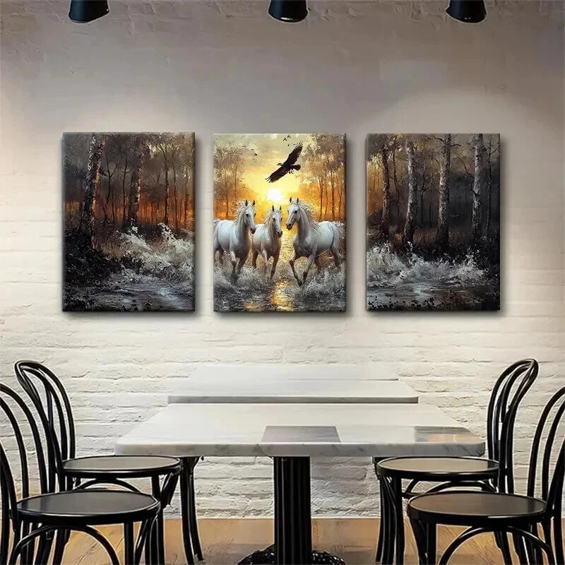 3pcs Majestic Wild Horses Forest Nature Perfect Wall Art Set Canvas Framed 60x90cm - High Quality Print 100% Australian Made Wall Canvas Ready to Hang - Bella Home Decor