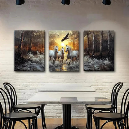 3pcs Majestic Wild Horses Forest Nature Perfect Wall Art Set Canvas Framed 60x90cm - High Quality Print 100% Australian Made Wall Canvas Ready to Hang - Bella Home Decor
