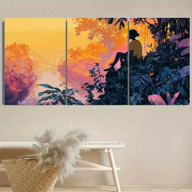 3pcs Serene Forest Wall Art Set Canvas Framed 50x70cm - High Quality Print 100% Australian Made Wall Canvas Ready to Hang - Bella Home Decor