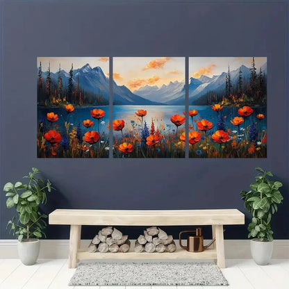 3pcs Vibrant Wildflower Scenery Lake Perfect Wall Art Set Canvas Framed 40x60cm - High Quality Print 100% Australian Made Wall Canvas Ready to Hang - Bella Home Decor