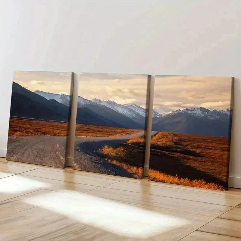 3pcs Vibrant Mountain & Road Landscape Wall Art Set Canvas Framed 60x90cm - High Quality Print 100% Australian Made Wall Canvas Ready to Hang
