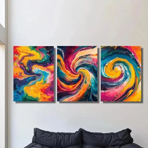 3pcs Abstract Bright Colors Fluid Wall Art Canvas Unframed - High Quality Print 100% Australian Made Wall Canvas - Bella Home Decor