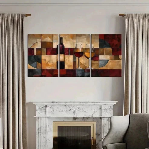 3pcs Abstract Wine Bottle And Glasses Artwork Wall Art Canvas Unframed - High Quality Print 100% Australian Made Wall Canvas - Bella Home Decor