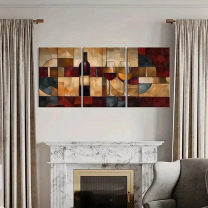 3pcs Abstract Wine Bottle And Glasses Artwork Wall Art Canvas Unframed - High Quality Print 100% Australian Made Wall Canvas - Bella Home Decor