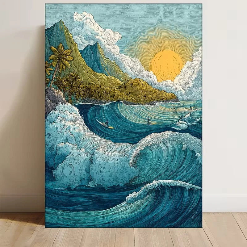 Hawaii Tropical Surf Beach Scene 60x90cm Metal Print Ready to Hang