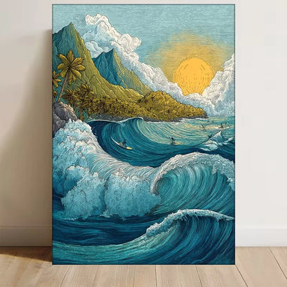 Hawaii Tropical Surf Beach Scene 60x90cm Metal Print Ready to Hang