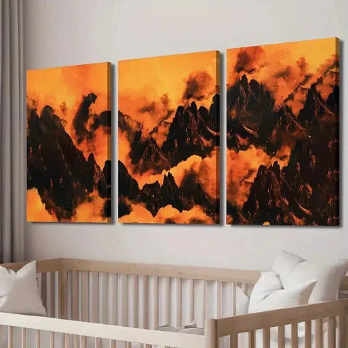 3pcs Volcano Erupting in Mountains Wall Art Set Canvas Unframed - High Quality Print 100% Australian Made Wall Canvas