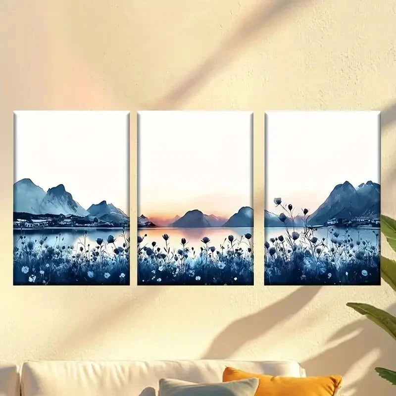 3pcs  Painting of a Lake with Mountains Wall Art Set Canvas Framed 60x90cm - High Quality Print 100% Australian Made Wall Canvas Ready to Hang - Bella Home Decor