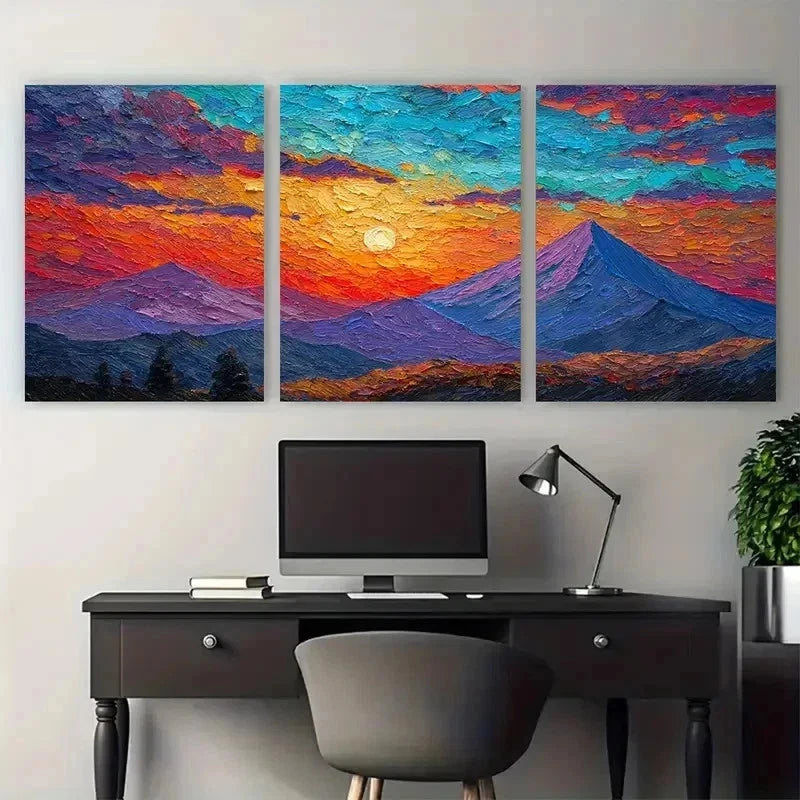 3pcs Vibrant Sunrise Landscape Textured Perfect Wall Art Set Canvas Framed 50x70cm - High Quality Print 100% Australian Made Wall Canvas Ready to Hang