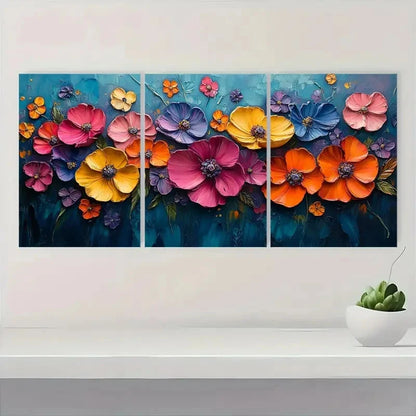 3pcs  Colorful Textured Flower CT Wall Art Set Canvas FrMamed 40x60cm - High Quality Print 100% Australian Made Wall Canvas Ready to Hang - Bella Home Decor