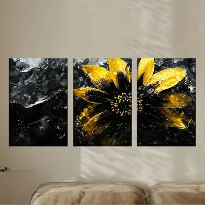 3pcs a yellow flower with black and white Wall Art Set Canvas Framed 50x70cm - High Quality Print 100% Australian Made Wall Canvas Ready to Hang - Bella Home Decor