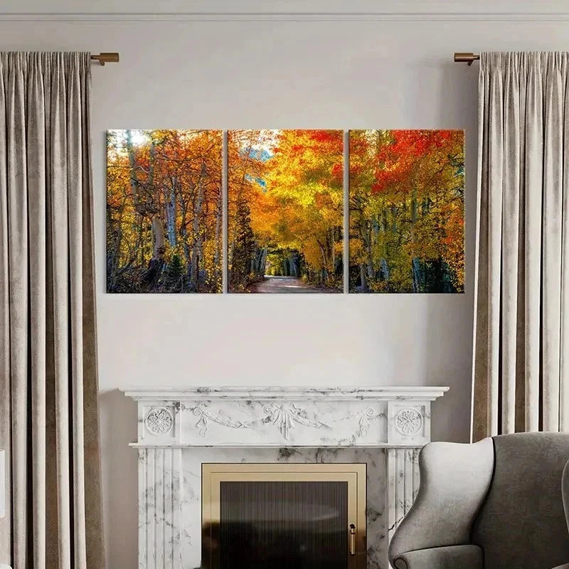 3pcs Autumn Nature Landscape Golden Birch Tree Wall Art Set Canvas Framed 50x70cm - High Quality Print 100% Australian Made Wall Canvas Ready to Hang - Bella Home Decor