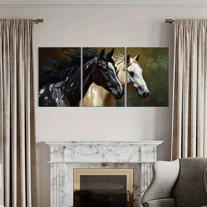3pcs Black And White Horses Running Together Wall Art Set Canvas Framed 40x60cm - High Quality Print 100% Australian Made Wall Canvas Ready to Hang - Bella Home Decor