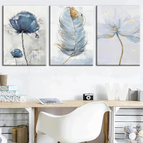 3pcs Modern Floral & Feather Decor Wall Art Canvas Unframed - High Quality Print 100% Australian Made Wall Canvas
