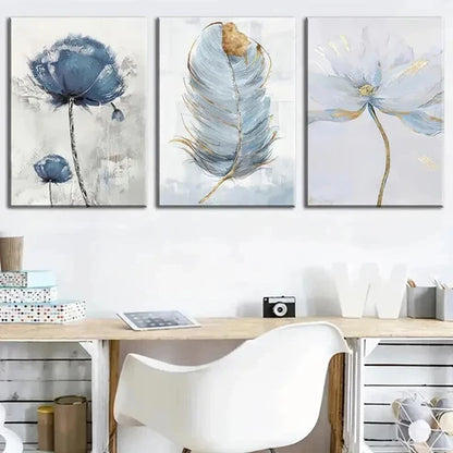 3pcs Modern Floral & Feather Decor Wall Art Canvas Unframed - High Quality Print 100% Australian Made Wall Canvas