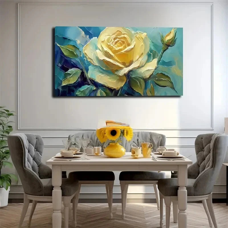 Vibrant Blooming Rose Green Wall Art Canvas Office Home Room Framed 120x60cm - Bella Home Decor